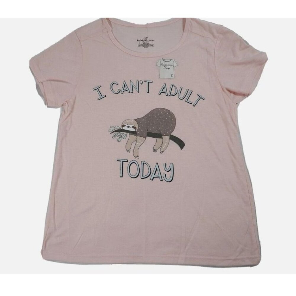 Bobbie Brooks Womens XL Pink Pajama Top With "I Cant Adult Today" Sloth Design